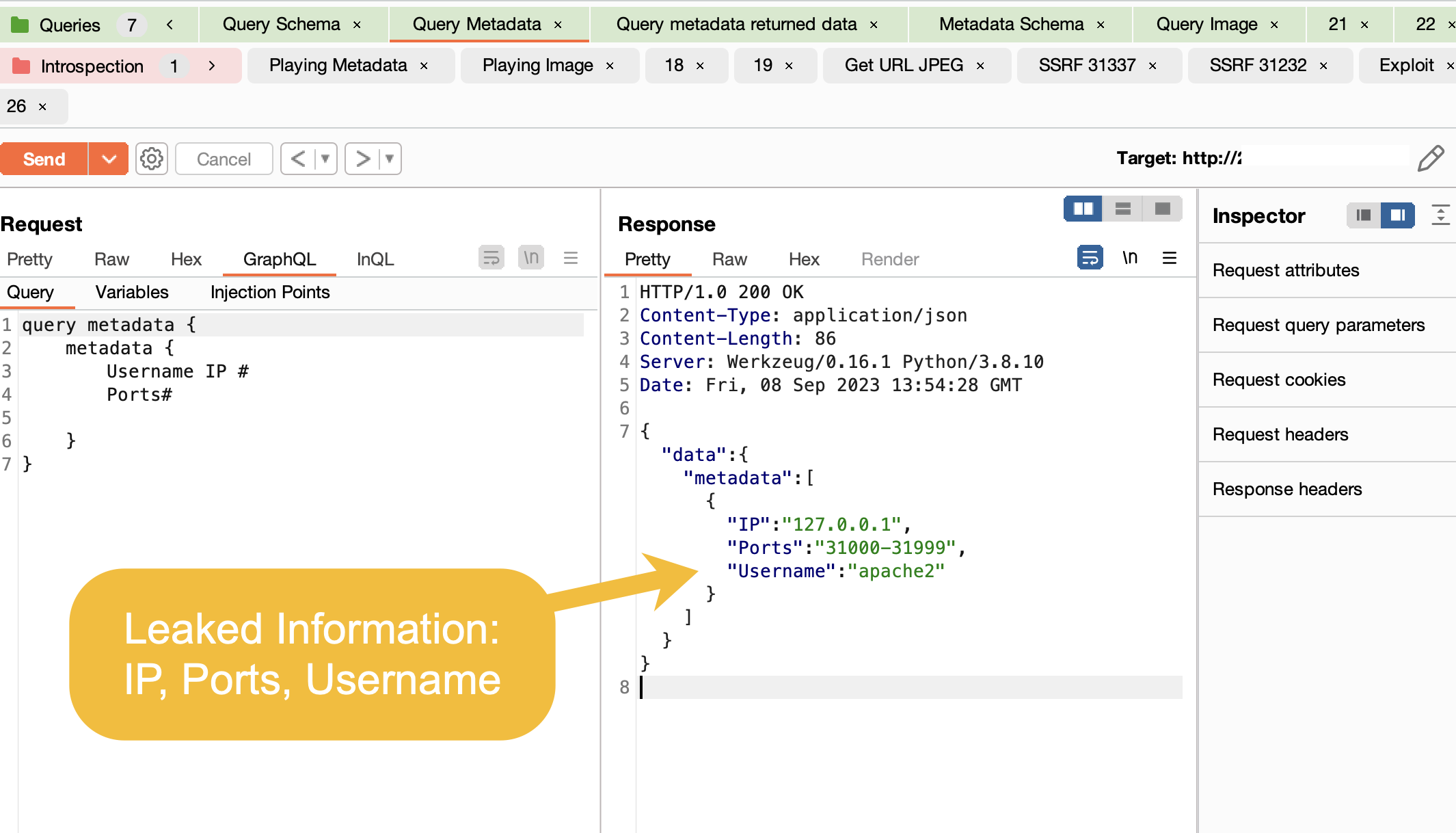 Metadata query leaking internal port numbers